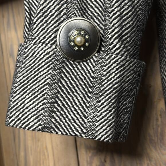 NWT Vintage Umberto Ginocchietti Black White Chevron Blazer Jacket XL/EU 44 - Picture 3 of 8